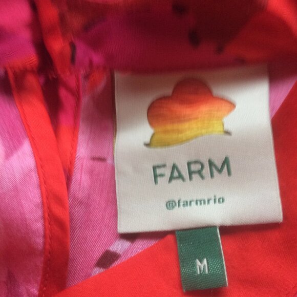 FARM Rio Bold Red Peony Long Sleeve Floral Satin Mini Boho Shift Dress Sz Medium - Picture 2 of 8